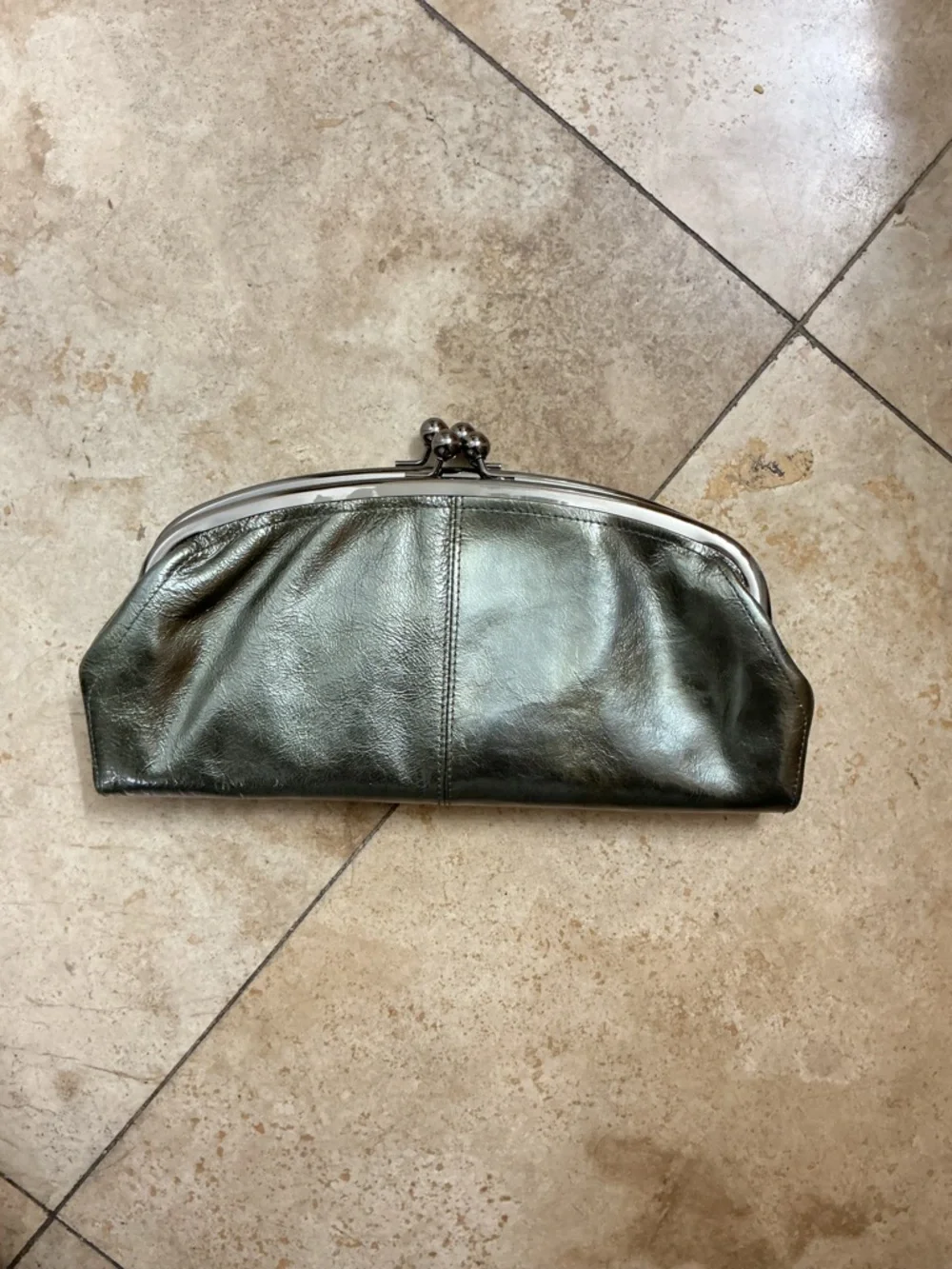 Nordstrom Green Sage Metallic Frame Clutch Bag